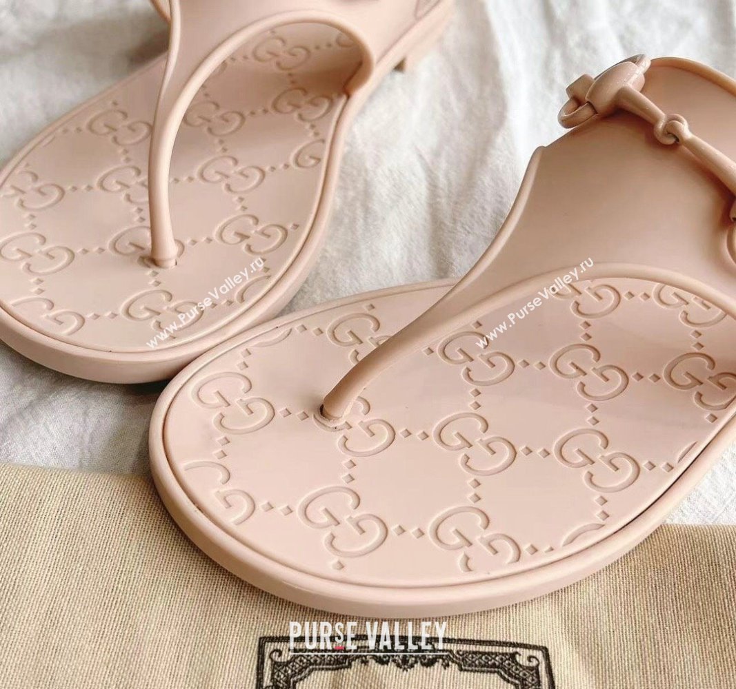 Gucci Rubber Flat Thong Slide Sandals with Horsebit Nude Pink 2024 0605 (GDX-240605046)