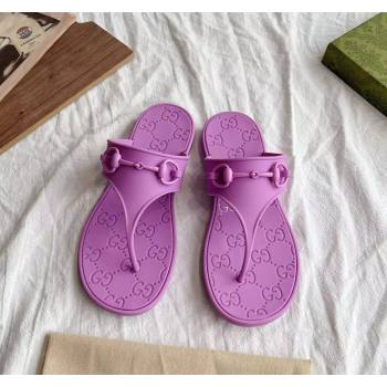 Gucci Rubber Flat Thong Slide Sandals with Horsebit Purple 2024 0605 (GDX-240605047)