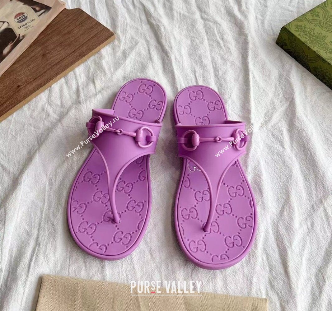 Gucci Rubber Flat Thong Slide Sandals with Horsebit Purple 2024 0605 (GDX-240605047)