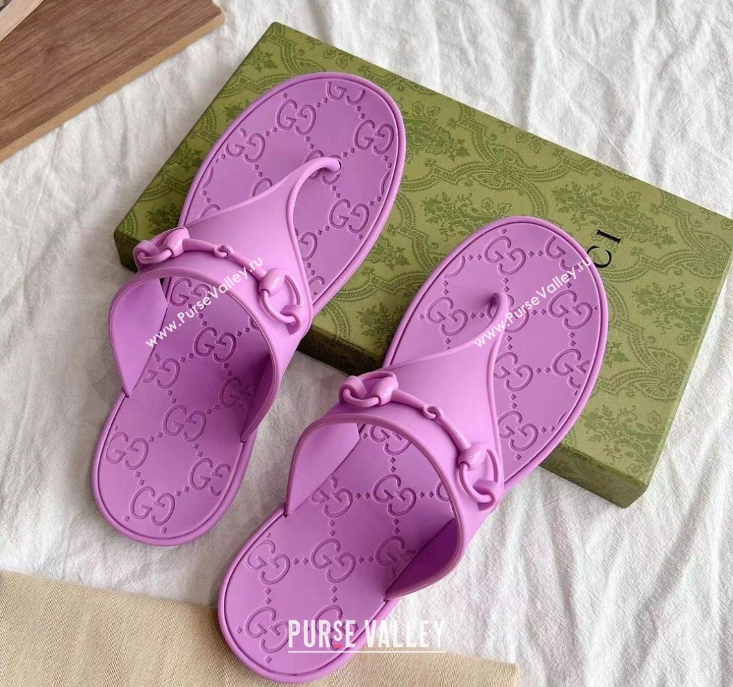 Gucci Rubber Flat Thong Slide Sandals with Horsebit Purple 2024 0605 (GDX-240605047)