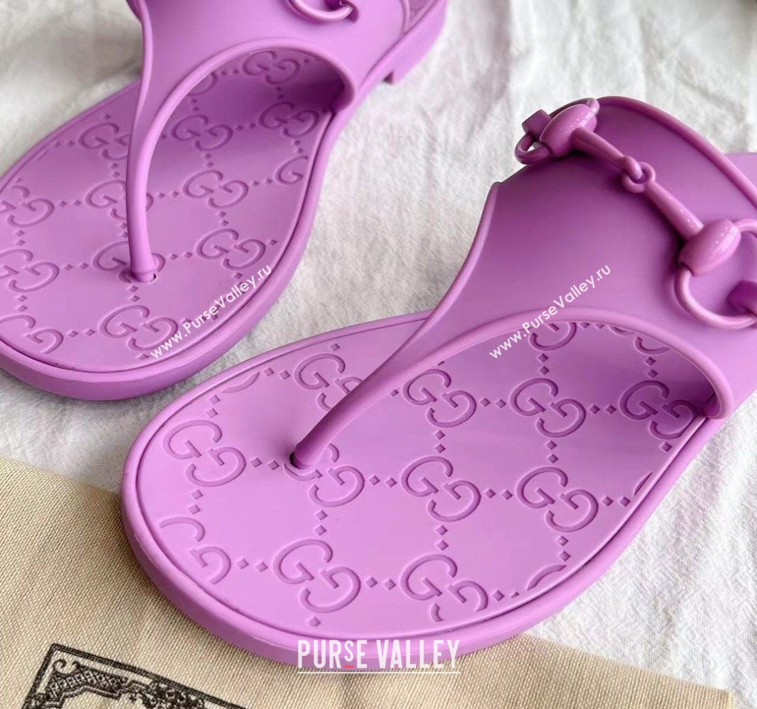 Gucci Rubber Flat Thong Slide Sandals with Horsebit Purple 2024 0605 (GDX-240605047)