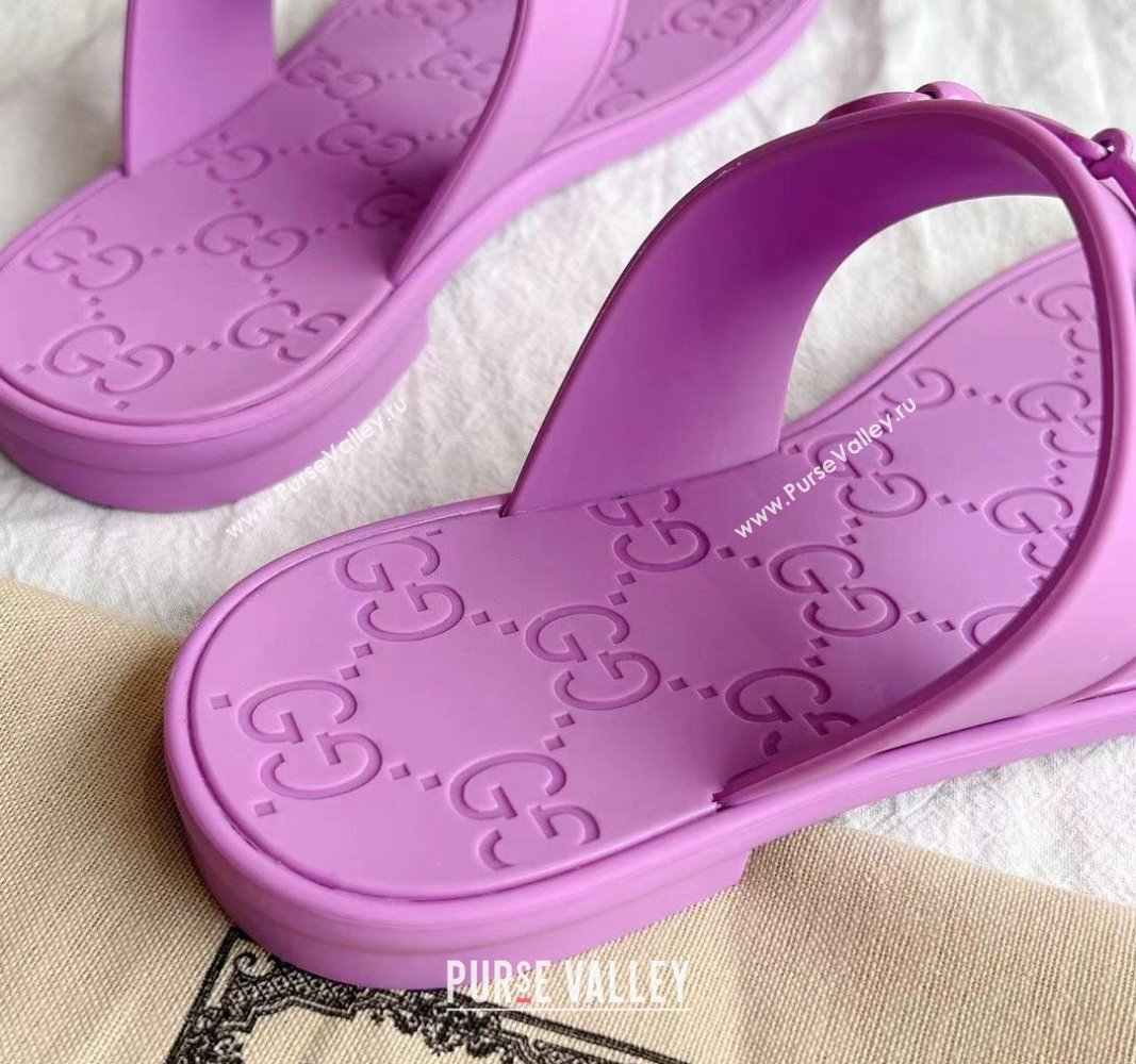 Gucci Rubber Flat Thong Slide Sandals with Horsebit Purple 2024 0605 (GDX-240605047)