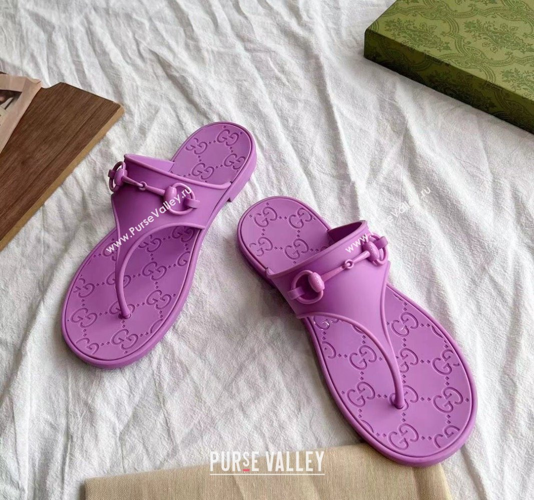 Gucci Rubber Flat Thong Slide Sandals with Horsebit Purple 2024 0605 (GDX-240605047)