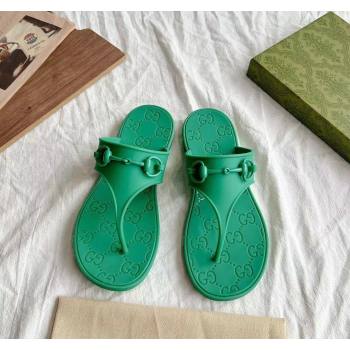 Gucci Rubber Flat Thong Slide Sandals with Horsebit Green 2024 0605 (GDX-240605048)