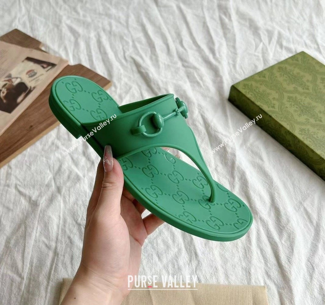 Gucci Rubber Flat Thong Slide Sandals with Horsebit Green 2024 0605 (GDX-240605048)