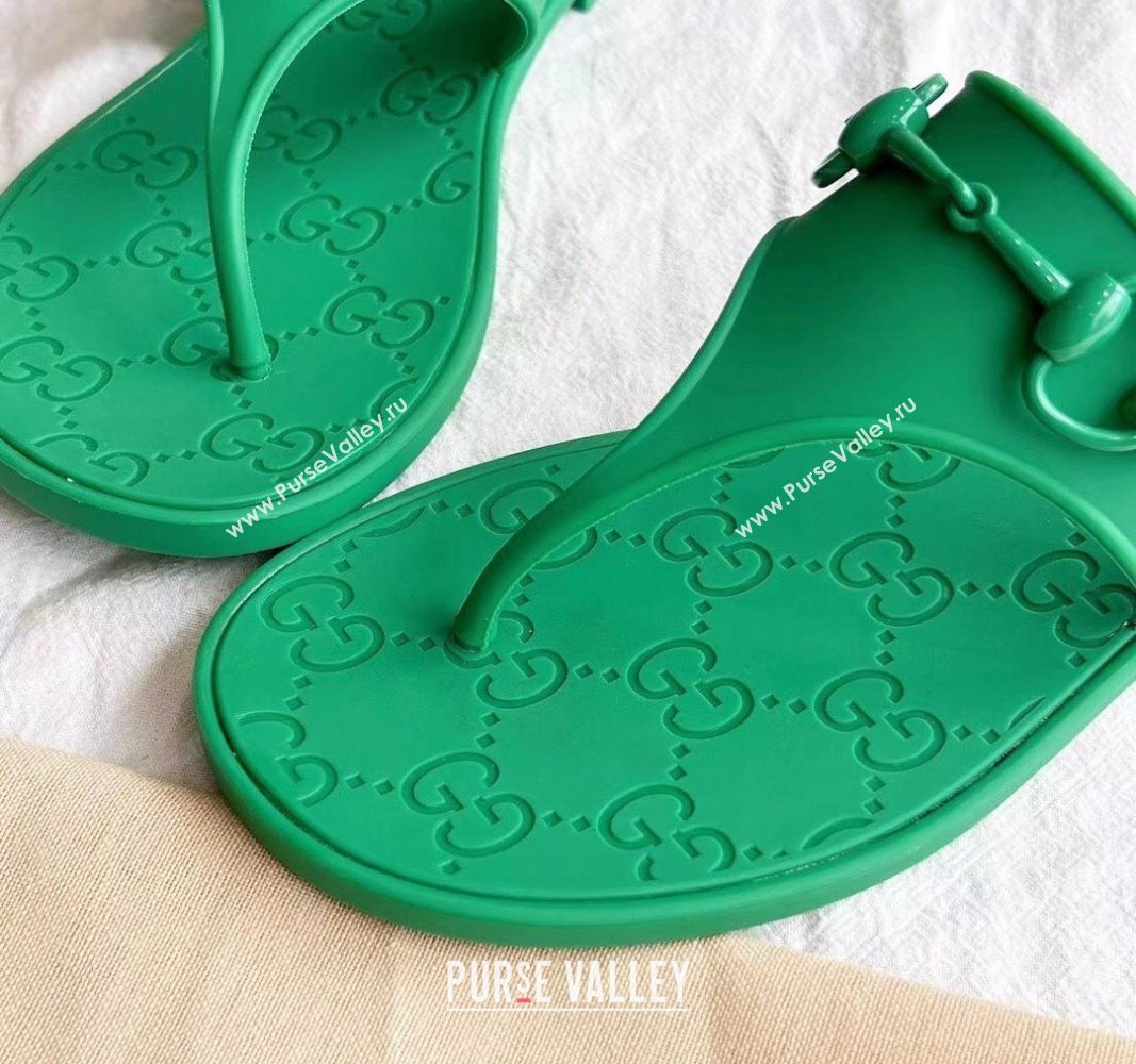 Gucci Rubber Flat Thong Slide Sandals with Horsebit Green 2024 0605 (GDX-240605048)