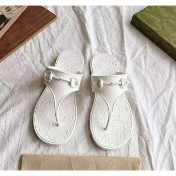 Gucci Rubber Flat Thong Slide Sandals with Horsebit White 2024 0605 (GDX-240605049)