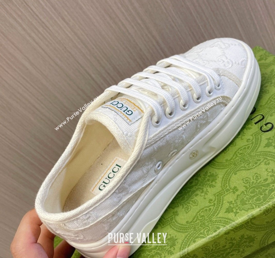 Gucci Tennis 1977 GG Embroidered Canvas Low-top Platform Sneakers 5cm White 2024 0605 (MD-240605003)