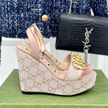 Gucci GG Canvas Wedge Sandals 12cm with Horsebit Nude 2024 0605 (MD-240605051)