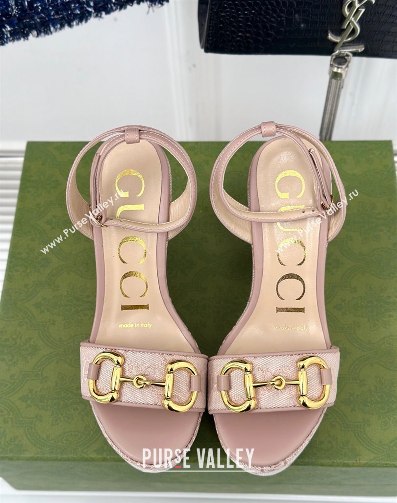 Gucci GG Canvas Wedge Sandals 12cm with Horsebit Nude 2024 0605 (MD-240605051)