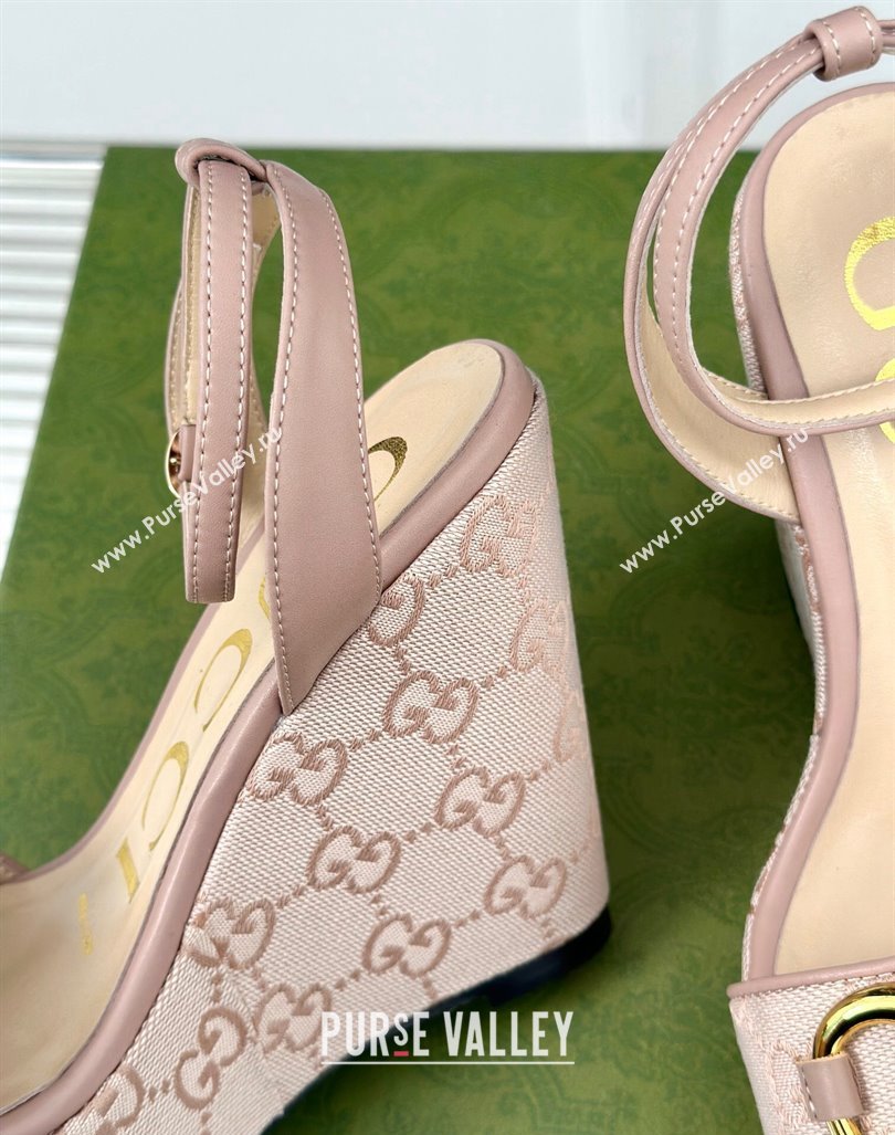 Gucci GG Canvas Wedge Sandals 12cm with Horsebit Nude 2024 0605 (MD-240605051)