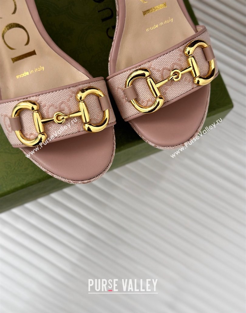 Gucci GG Canvas Wedge Sandals 12cm with Horsebit Nude 2024 0605 (MD-240605051)