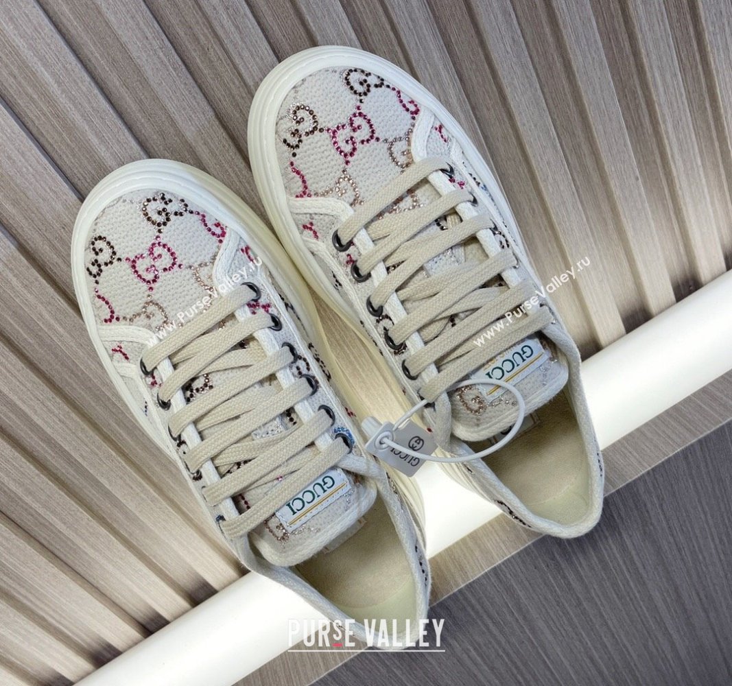 Gucci Tennis 1977 Strass GG Canvas Low-top Platform Sneakers 5cm White 2024 0605 (MD-240605004)