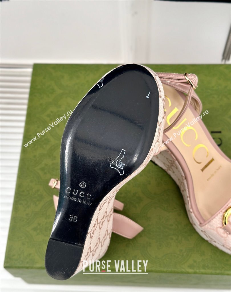 Gucci GG Canvas Wedge Sandals 12cm with Horsebit Nude 2024 0605 (MD-240605051)