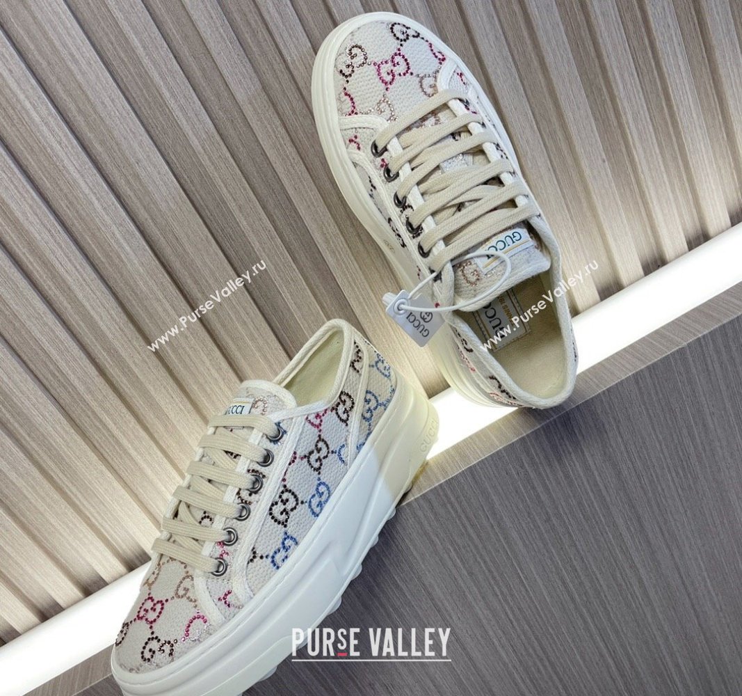 Gucci Tennis 1977 Strass GG Canvas Low-top Platform Sneakers 5cm White 2024 0605 (MD-240605004)