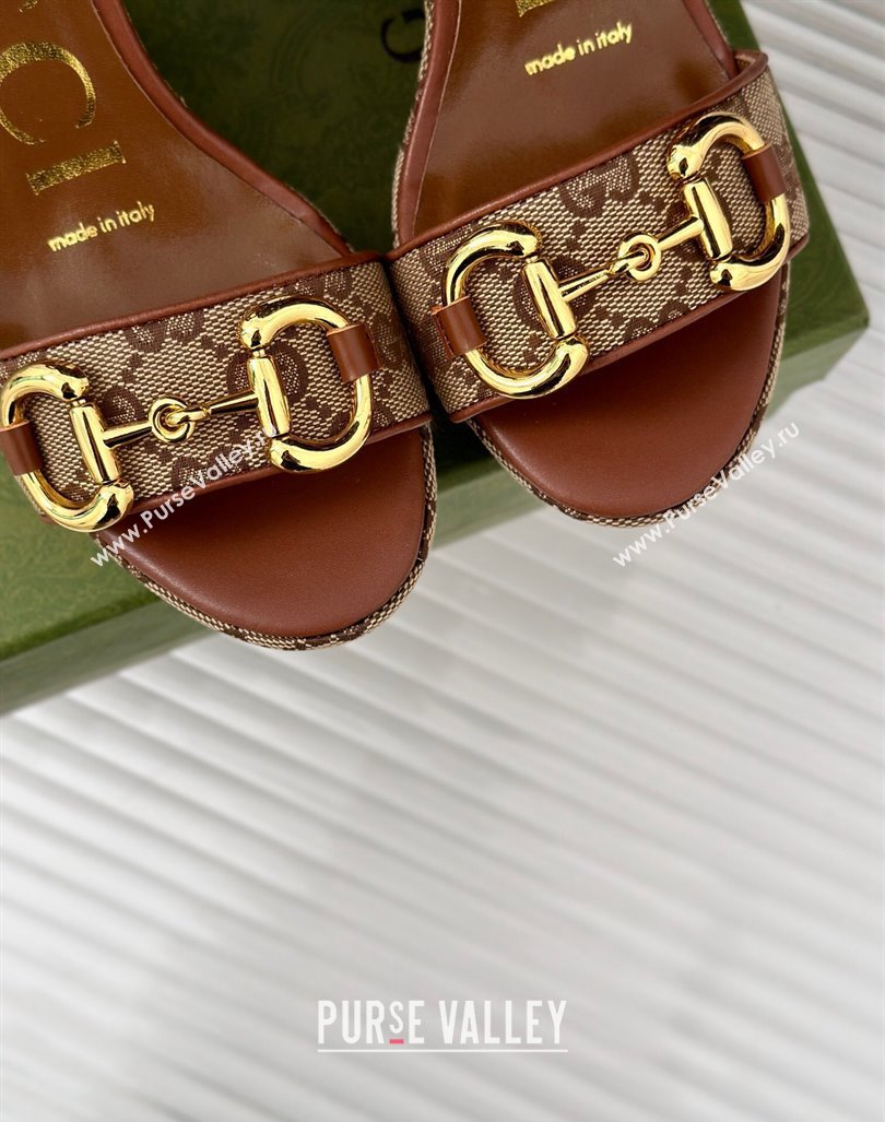 Gucci GG Canvas Wedge Sandals 12cm with Horsebit Brown 2024 0605 (MD-240605053)