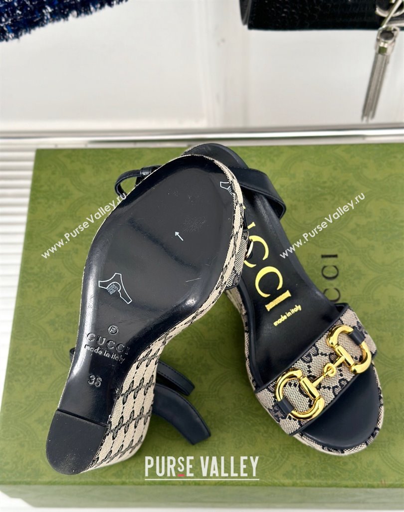 Gucci GG Canvas Wedge Sandals 12cm with Horsebit Grey2 2024 0605 (MD-240605054)