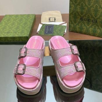 Gucci GG Canvas Platform Slides Sandal 5.5cm with Buckle Strap Pink 2024 0604 (MD-240605040)