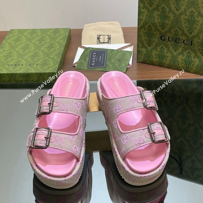 Gucci GG Canvas Platform Slides Sandal 5.5cm with Buckle Strap Pink 2024 0604 (MD-240605040)