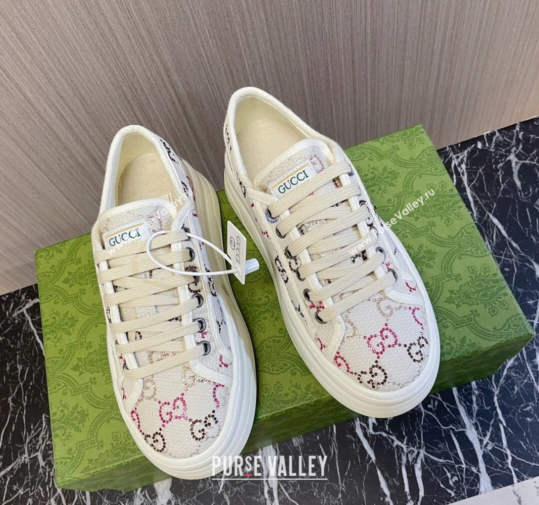 Gucci Tennis 1977 Strass GG Canvas Low-top Platform Sneakers 5cm White 2024 0605 (MD-240605004)