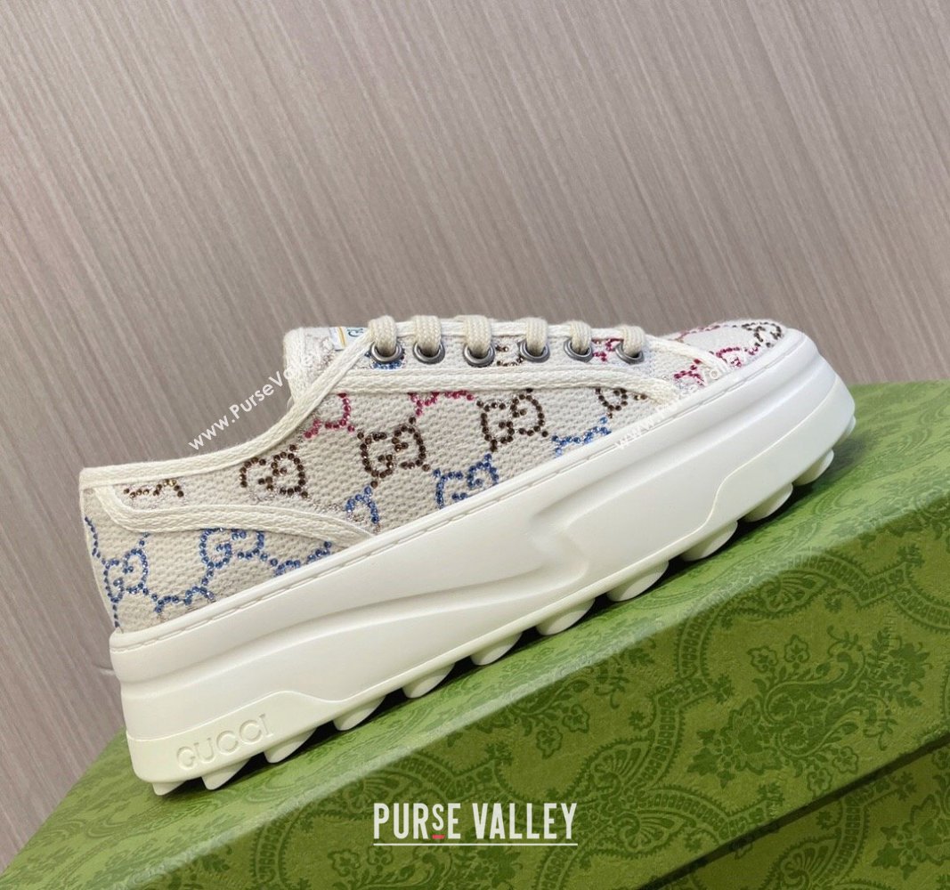 Gucci Tennis 1977 Strass GG Canvas Low-top Platform Sneakers 5cm White 2024 0605 (MD-240605004)