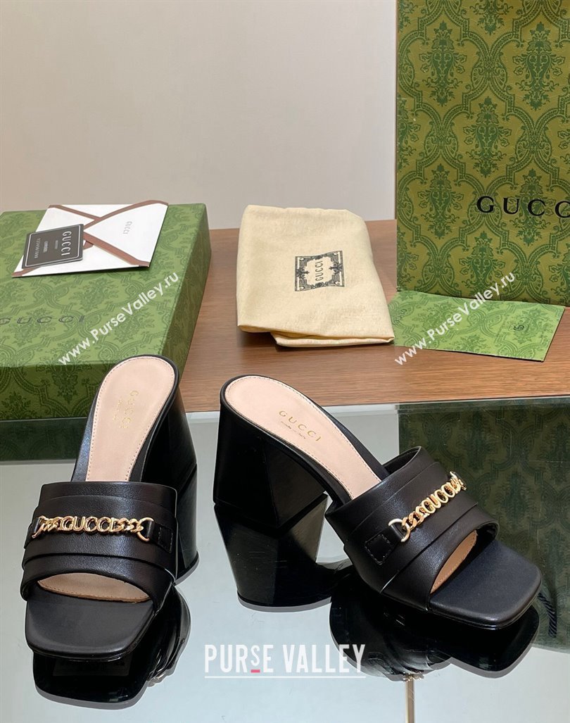 Gucci Signoria Heel Slide Sandals 7.5cm with Chain Black 2024 0605 (MD-240605055)