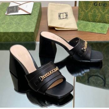 Gucci Signoria Heel Slide Sandals 7.5cm with Chain Black 2024 0605 (MD-240605055)