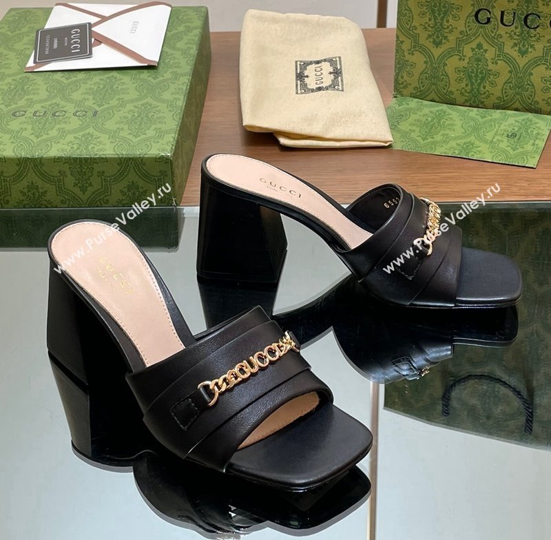 Gucci Signoria Heel Slide Sandals 7.5cm with Chain Black 2024 0605 (MD-240605055)