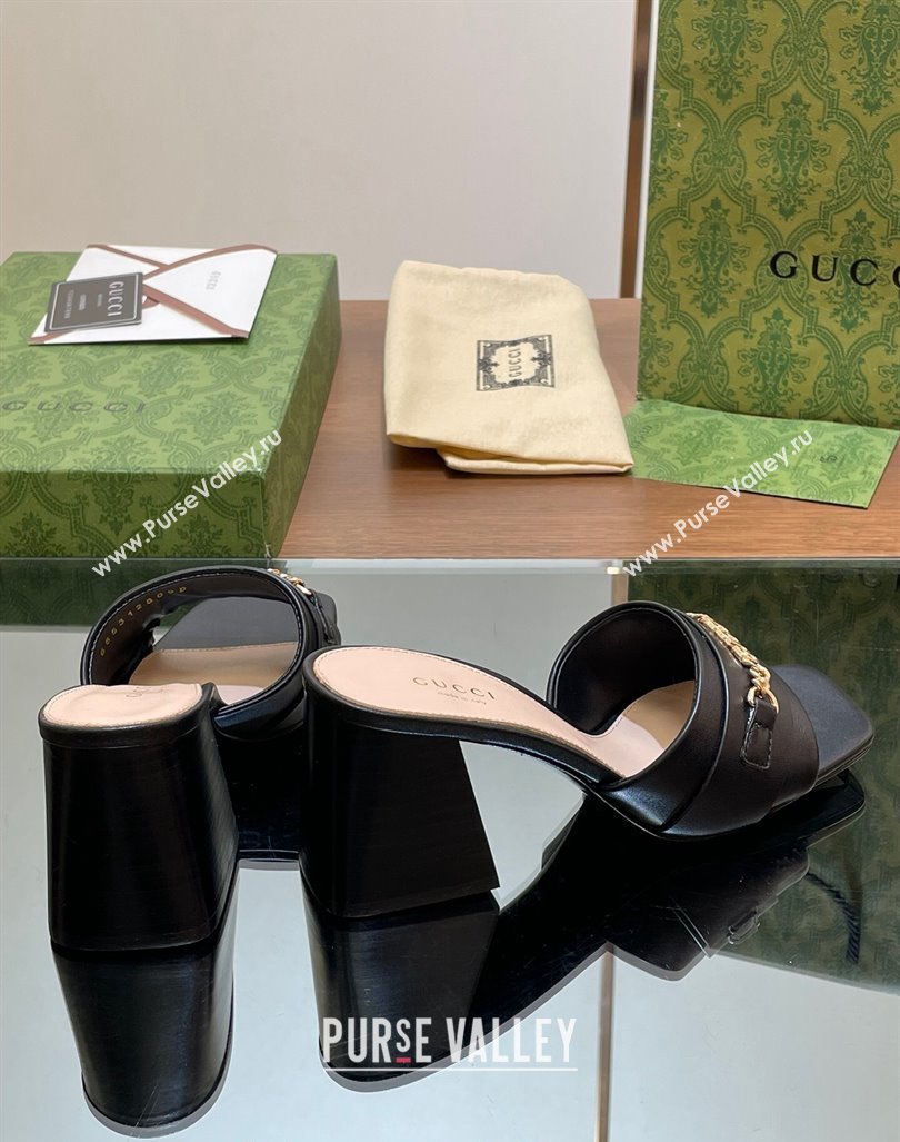 Gucci Signoria Heel Slide Sandals 7.5cm with Chain Black 2024 0605 (MD-240605055)