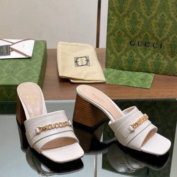 Gucci Signoria Heel Slide Sandals 7.5cm with Chain White 2024 0605 (MD-240605056)