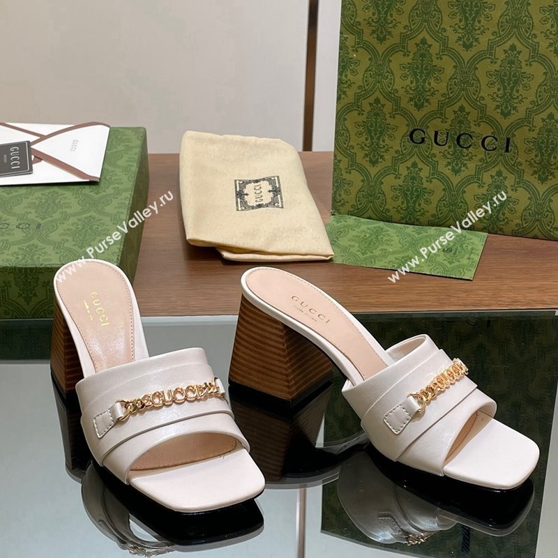 Gucci Signoria Heel Slide Sandals 7.5cm with Chain White 2024 0605 (MD-240605056)