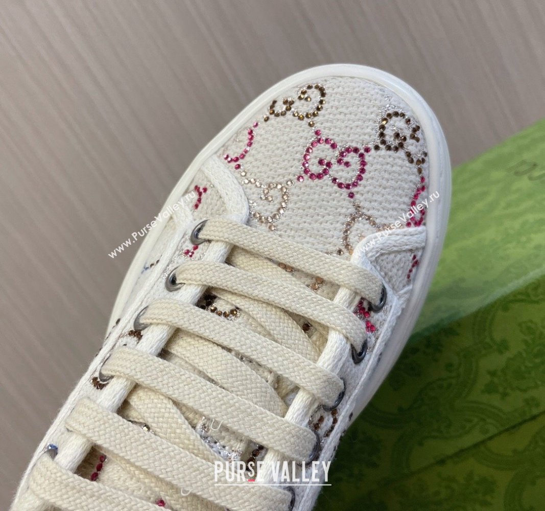 Gucci Tennis 1977 Strass GG Canvas Low-top Platform Sneakers 5cm White 2024 0605 (MD-240605004)