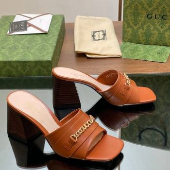 Gucci Signoria Heel Slide Sandals 7.5cm with Chain Brown 2024 0605 (MD-240605057)
