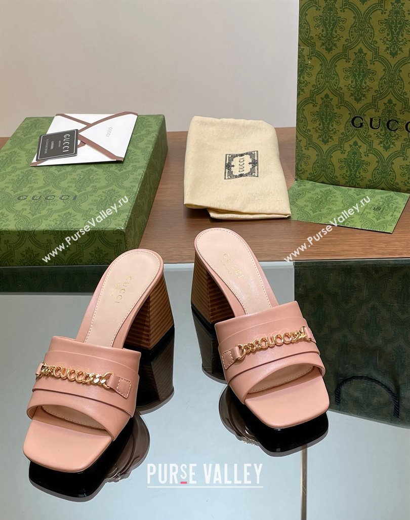 Gucci Signoria Heel Slide Sandals 7.5cm with Chain Light Pink 2024 0605 (MD-240605058)