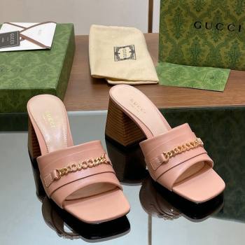 Gucci Signoria Heel Slide Sandals 7.5cm with Chain Light Pink 2024 0605 (MD-240605058)