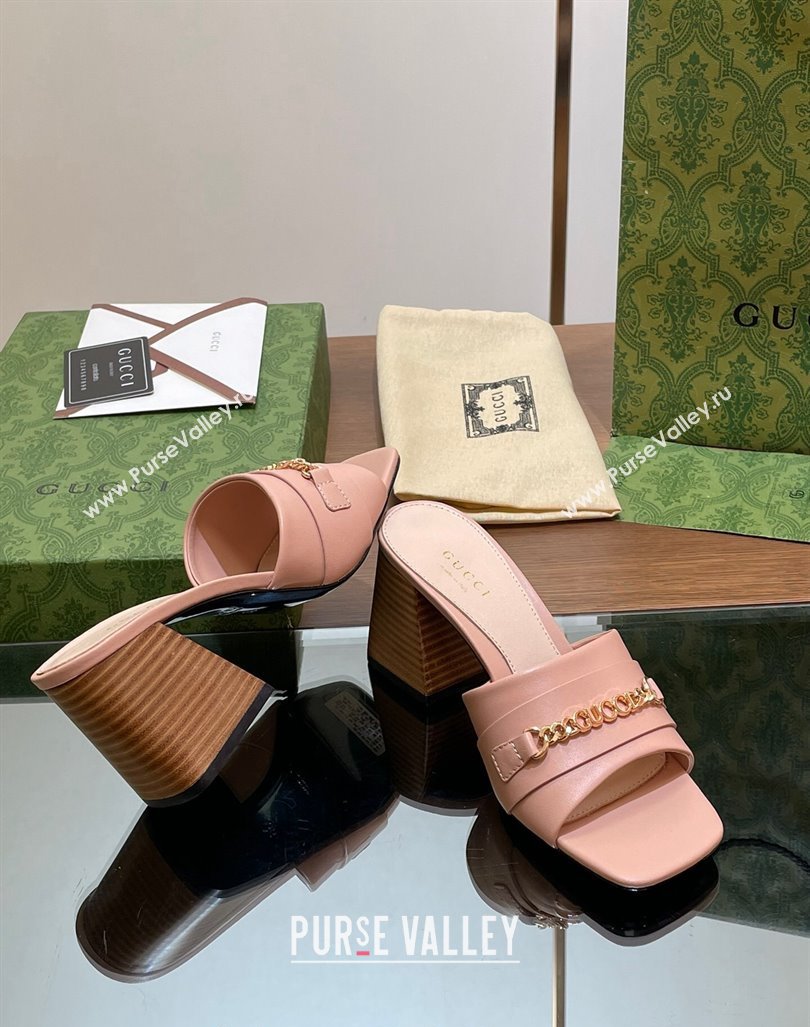 Gucci Signoria Heel Slide Sandals 7.5cm with Chain Light Pink 2024 0605 (MD-240605058)