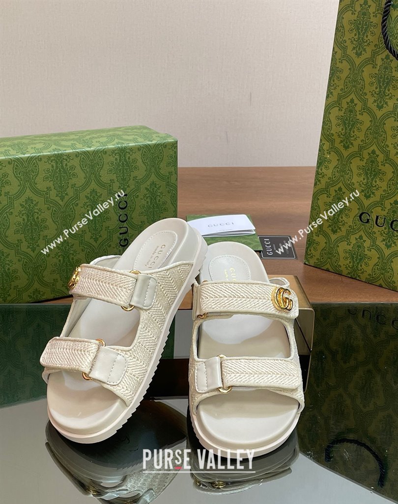 Gucci Straw Effect Flat Slides Sandal with Strap and GG White 2024 0605 (MD-240605024)