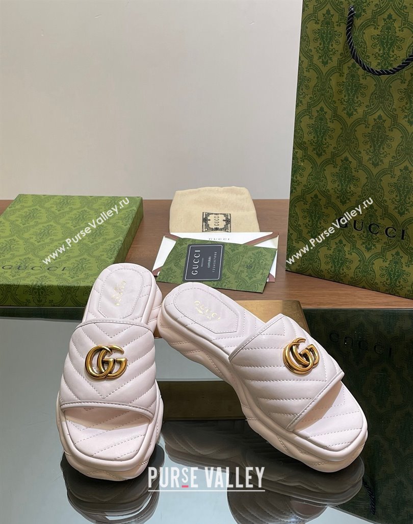 Gucci Chevron Leather Platform Slides Sandal 3.5cm with Double G White 2024 (MD-240605061)