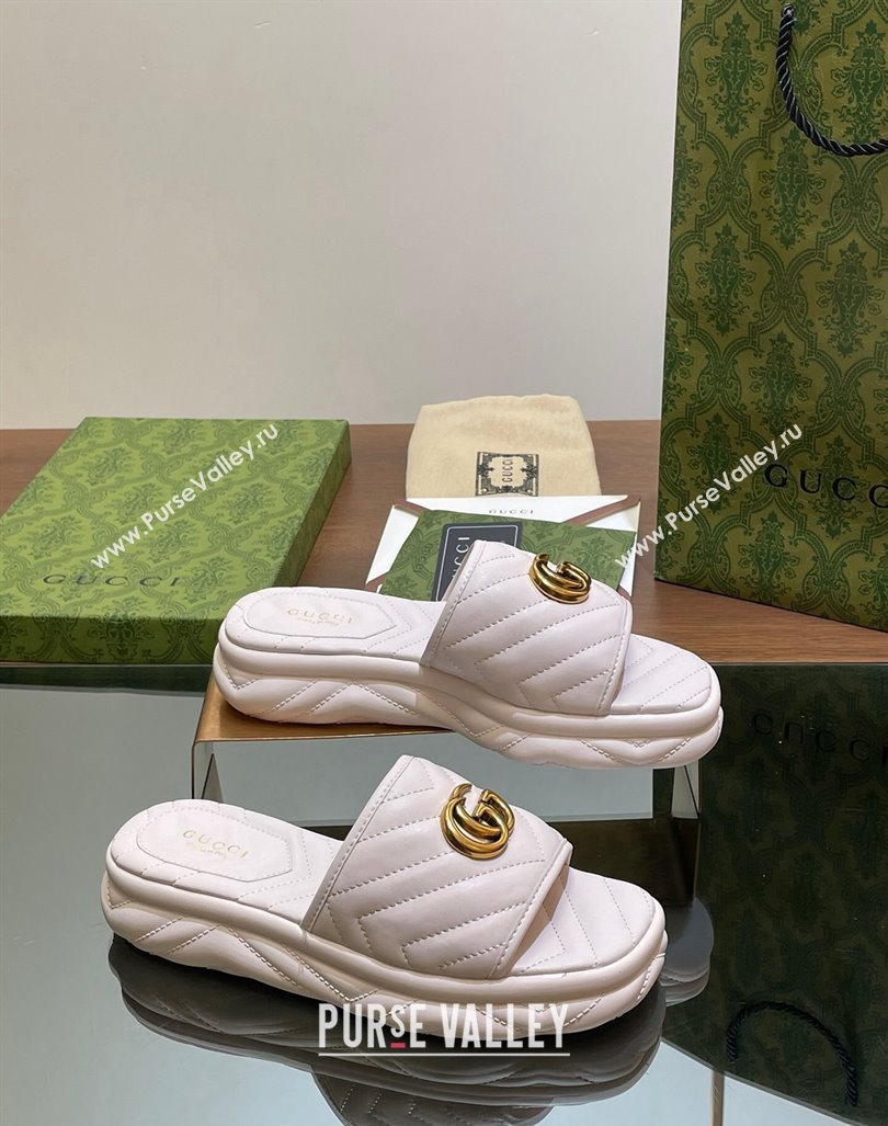 Gucci Chevron Leather Platform Slides Sandal 3.5cm with Double G White 2024 (MD-240605061)