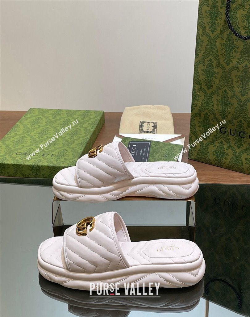 Gucci Chevron Leather Platform Slides Sandal 3.5cm with Double G White 2024 (MD-240605061)