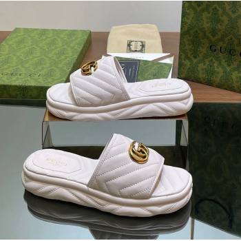 Gucci Chevron Leather Platform Slides Sandal 3.5cm with Double G White 2024 (MD-240605061)