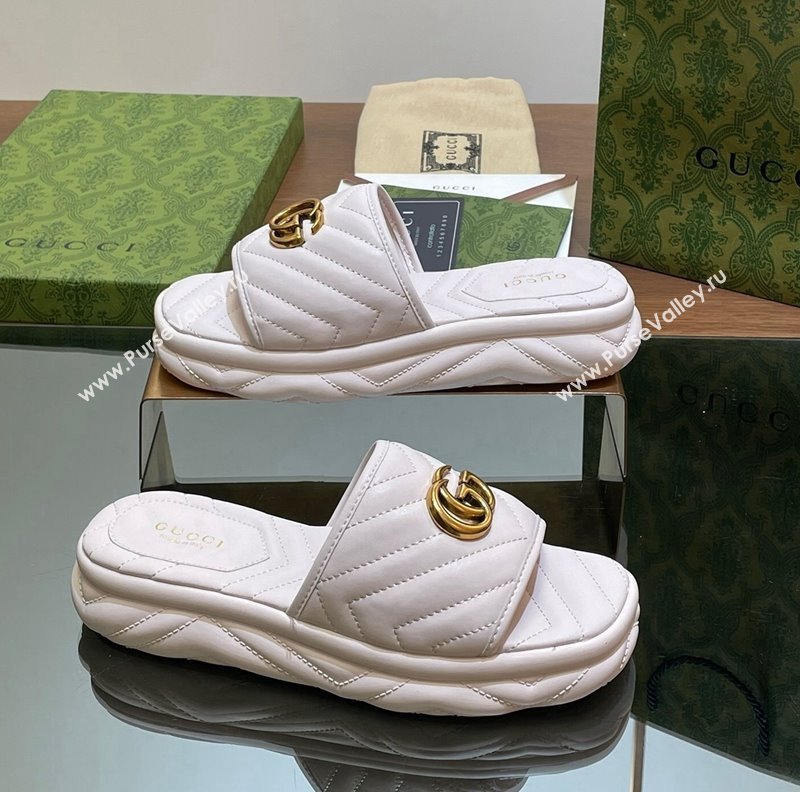 Gucci Chevron Leather Platform Slides Sandal 3.5cm with Double G White 2024 (MD-240605061)