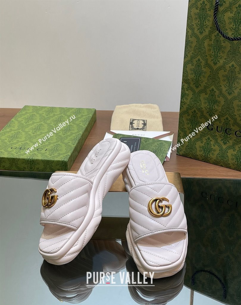 Gucci Chevron Leather Platform Slides Sandal 3.5cm with Double G White 2024 (MD-240605061)