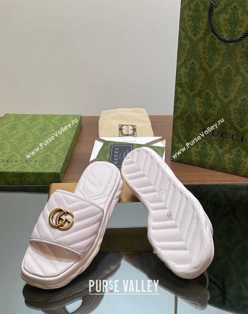 Gucci Chevron Leather Platform Slides Sandal 3.5cm with Double G White 2024 (MD-240605061)