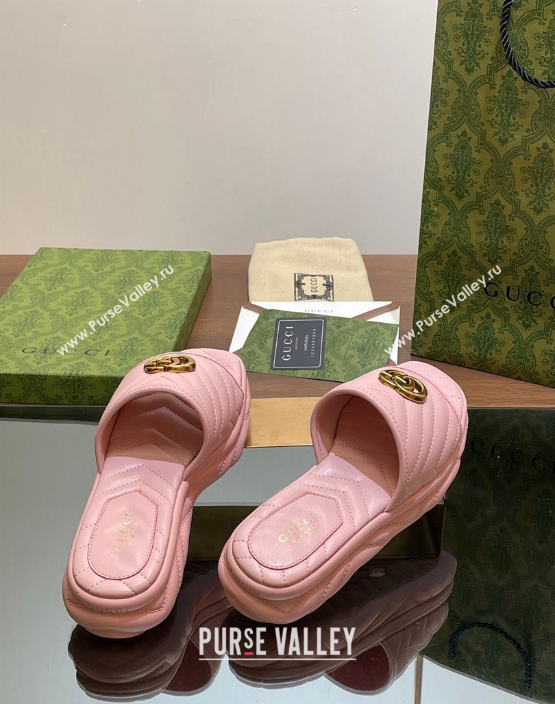 Gucci Chevron Leather Platform Slides Sandal 3.5cm with Double G Light Pink 2024 (MD-240605062)