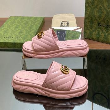 Gucci Chevron Leather Platform Slides Sandal 3.5cm with Double G Light Pink 2024 (MD-240605062)