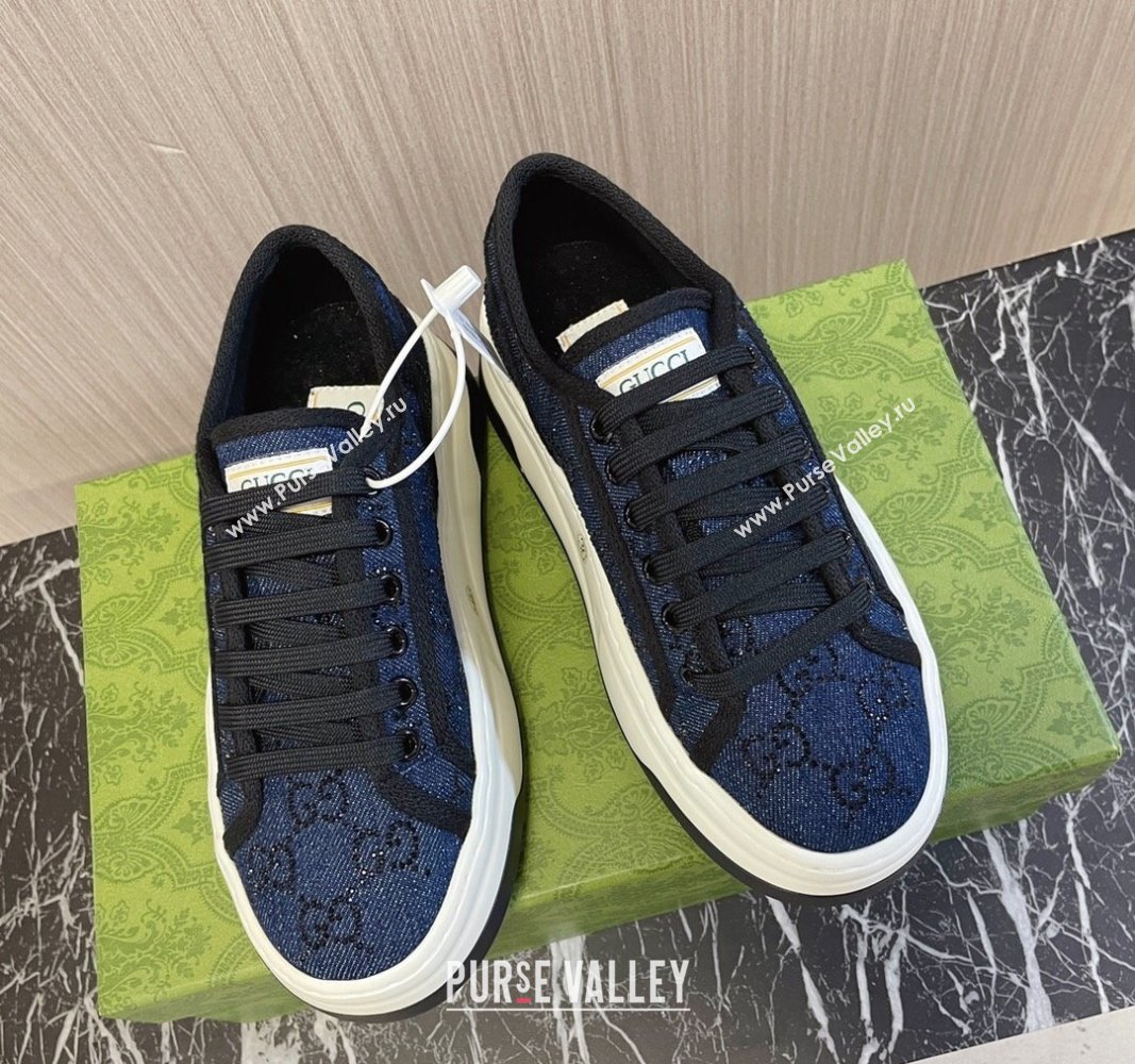 Gucci Tennis 1977 Strass GG Denim Low-top Platform Sneakers 5cm Blue 2024 0605 (MD-240605005)