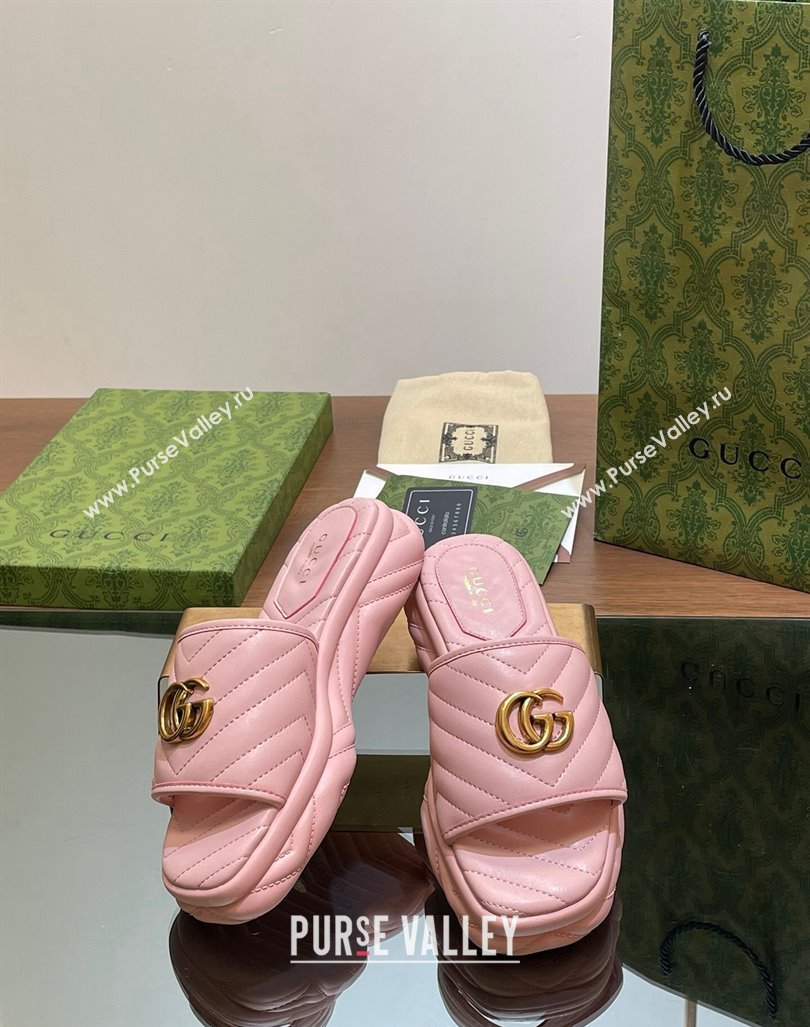 Gucci Chevron Leather Platform Slides Sandal 3.5cm with Double G Light Pink 2024 (MD-240605062)