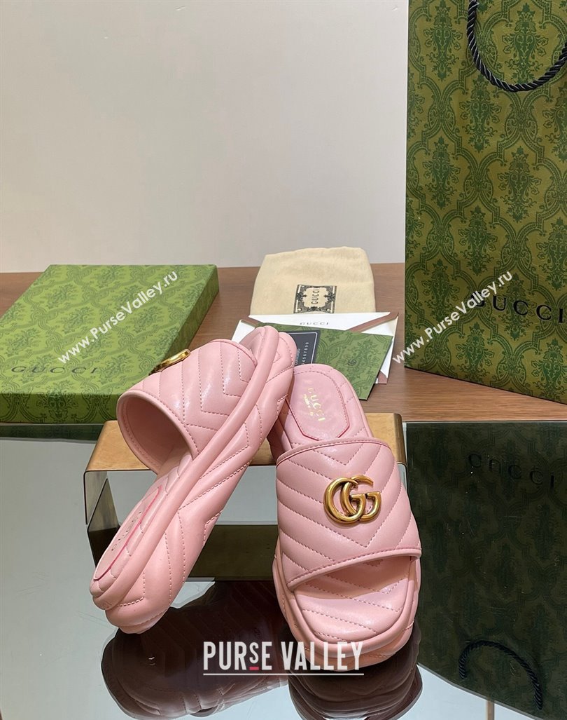 Gucci Chevron Leather Platform Slides Sandal 3.5cm with Double G Light Pink 2024 (MD-240605062)