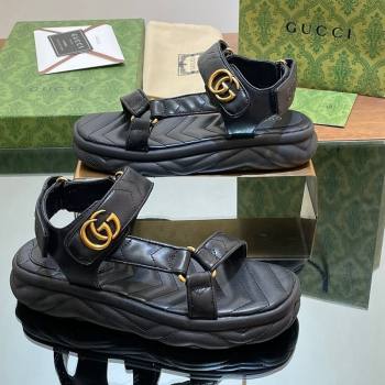 Gucci Chevron Leather Platform Sandals 3.5cm with Double G Black 2024 0605 (MD-240605063)